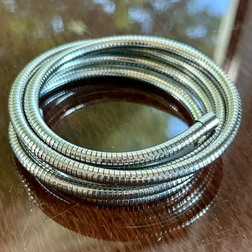 Silver Tone Multi Loop Coil Wrap Bracelet Stretch Style Jewelry